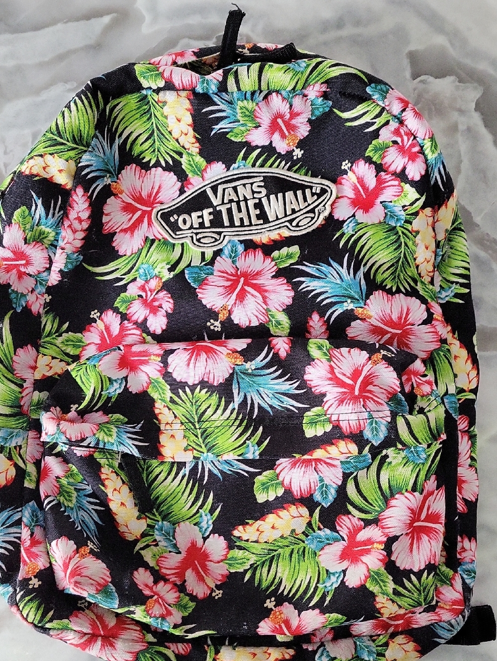 Vans Black Backpack with Pink & Green Tropical Floral Print
